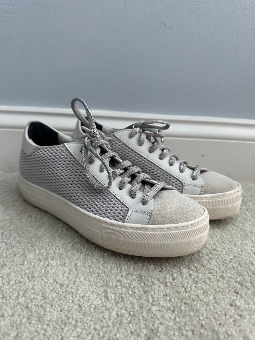 P448 White and Light Gray Leather & Suede Sneakers